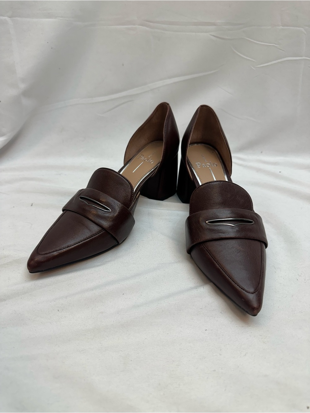Paolo Brown Pointed Toe Block Heel Loafers